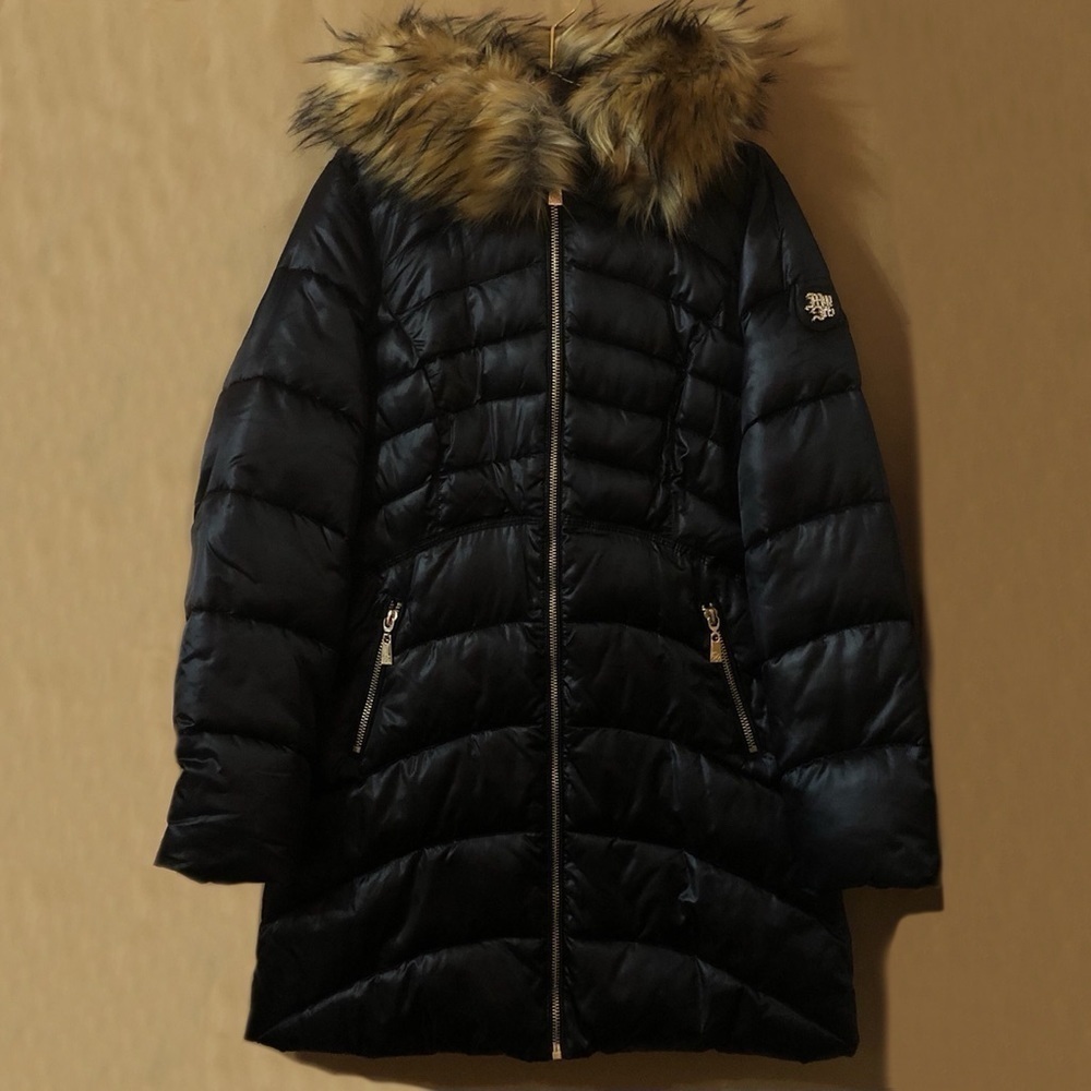 Mayo Chix Debbie Longline Hood Faux Fur Vegan Quilted Puffer Jacket Coat Size XL